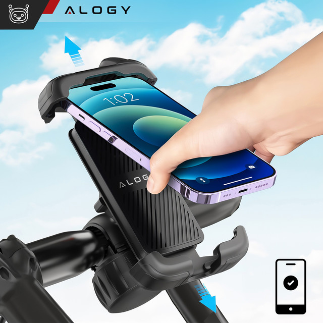 Fahrrad-Telefonhalter 4,7–6,8 Zoll für Telefon, Fahrradlenker für Fahrrad, Motorrad, verstellbar, Alogy Sport, Schwarz