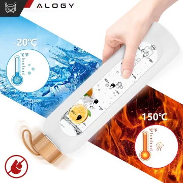 Alogy Large Glass Bottle Drinking Bottle Motivational Measuring Cup 1l 1000ml Silicone Case White