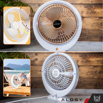 Stolní ventilátor stojící ventilátor výkonný malý přenosný bezdrátový 1200mAh USB-C Alogy White