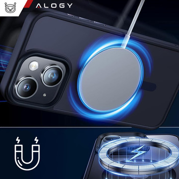 Case for iPhone 15 Plus MagSafe Matt Case Cover frosted Alogy Ring armored phone case Navy Blue Glass
