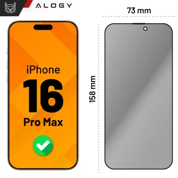 Tempered glass Privacy for Apple iPhone 16 Pro Max 9H Alogy Privacy EasyShield™️ with mounting frame