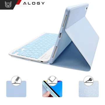 Etui ochronne z klawiaturą Alogy case z miejscem na rysik klawiatura bezprzewodowa do Apple iPad 11 2025 / iPad 10.9 2022 niebieskie + szkło