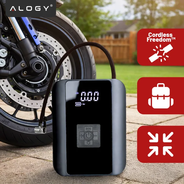 Pompka elektryczna rowerowa do roweru Bezprzewodowa Kompresor Samochodowy przenośny z latarką 150 PSI Alogy Czarna