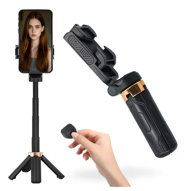 Selfie Stick Mini Tripod stabilny kompaktowy lekki Kijek do Selfie i Statyw Rozkładany 360° z Pilotem Bluetooth 10m, Stojak do Zdjęć i Nagrywania, Alogy FlexiShot™ Czarny