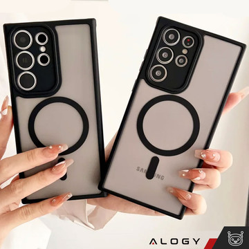 MagSafe Alogy Ring Mag Clear Case für Samsung Galaxy S23 Ultra Qi-Ladegeräte Schwarz