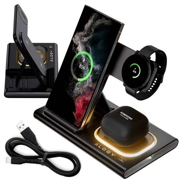 Kabelloses Ladegerät für Samsung: 3-in-1 kabellose Ladestation für Samsung Galaxy Watch 7/6/5/4/3 Pro Classic, Galaxy Buds für S24 Ultra, S23, S22, S21, S20, Note 20/10, Z Fold