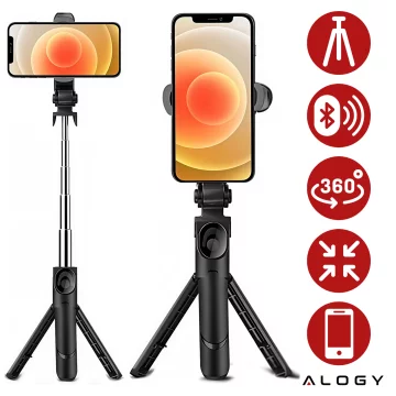 Selfie tyč stativ Stativový držák telefonu Alogy Tripod selfie tyč Bluetooth 360 dálkové ovládání Black