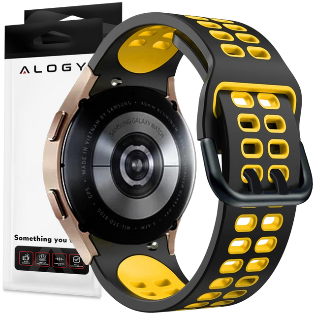Alogy Soft Band Sport Strap Smartwatch Rubber for Samsung Galaxy Watch 4/5 40/42/44/45mm Black & Yellow