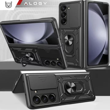 Pouzdro pro Samsung Galaxy Z Fold 6, obrněné, slide, kroužek, ochranné pouzdro pro kameru, Camshield Alogy, černé
