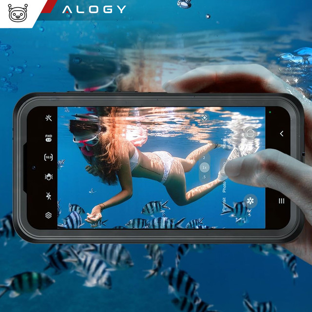 Schutzhülle für Samsung Galaxy A35 5G, gepanzert, wasserdicht, IP68, 360-Grad-Rüstung, integriertes Glas, Alogy, Schwarz