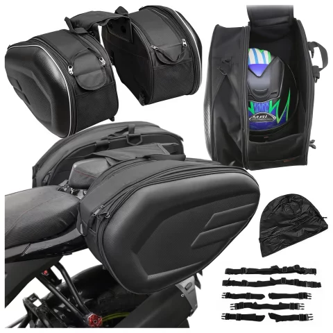 Motorcycle Saddlebag 38-58L - Bag, Side Cases, Rear Seat Bag, Waterproof, Hard Material, Adjustable for Motorcycle - Alogy RoadPack™ Black