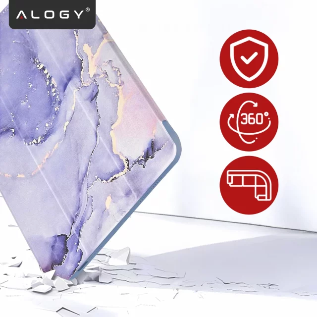Etui Ochronne do Apple iPad 10.9" 10 Gen 2022 / iPad 11" A16 11 Gen 2025 Hybrydowe z Miejscem na Rysik, Składana Okładka z Funkcją Podstawki 2w1, Alogy HybridBook™ Case – Marble Purple