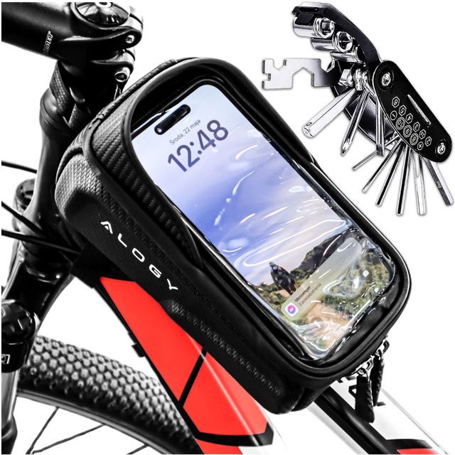 Bicycle bag case for phone 6.7 inches bag holder for bike frame 2l Black Tools Multitool keys 16in1 Alogy