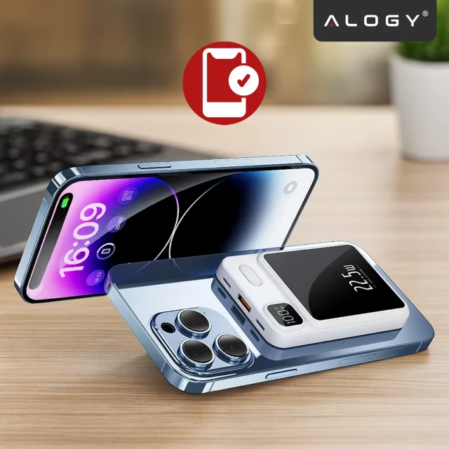 PowerBank Alogy MagCharge 22,5 W PD20W PowerDelivery Schnellladung 10000 mAh kabellos für MagSafe White