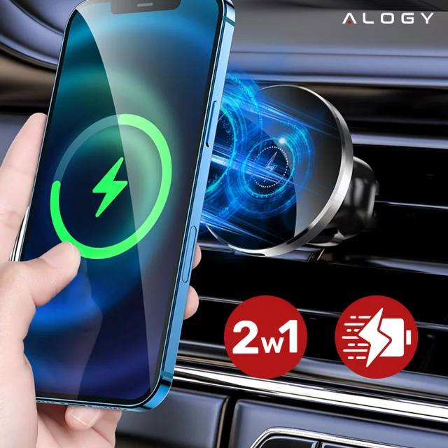 Uchwyt samochodowy 2w1 z ładowarką indukcyjna Alogy Airvent MagSafe QI Charger do MagSafe 15W do kratki Czarny