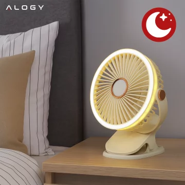 Wentylator wiatrak 2800 mAh wiatraczek LED przenośny klips Alogy biurkowy na biurko wózek dla dziecka bezprzewodowy beżowy