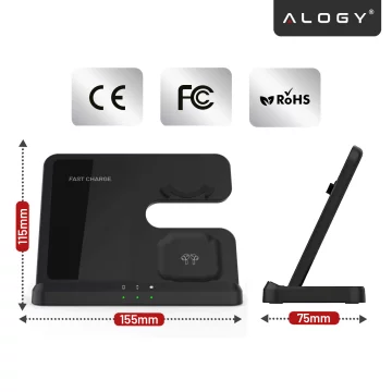 Kabelloses induktives Ladegerät 3in1 Qi 3.0 Fast für Samsung S22 S23 S24 Galaxy Watch Buds Station schwarz