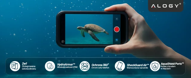 Etui Wodoodporne do Samsung Galaxy A56 5G 2025, Pancerna Obudowa 360° z Przezroczystym Tyłem, Alogy HydroArmor™ IP68 Case – Czarne