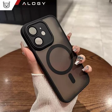 Hülle für Apple iPhone 12 Alogy MagSafe Hybrid Matte Case Matte Cover mit Linsenschutz Schwarz