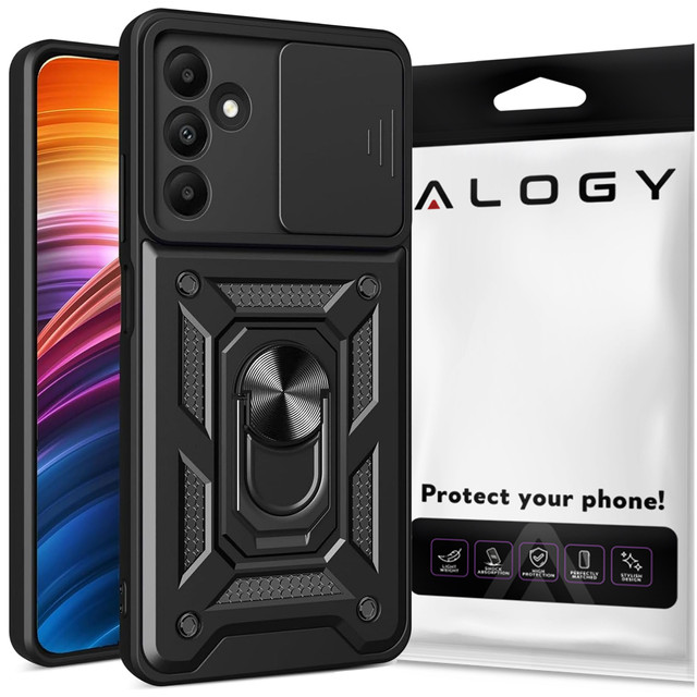 Hülle für Samsung Galaxy A55 5G Gepanzerte Schiebehülle Ringgehäuse Kameraschutz Camshield Alogy Schwarz