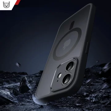 Hülle für Apple iPhone 12 Alogy MagSafe Hybrid Matte Case Matte Abdeckung mit Linsenschutz Schwarzglas