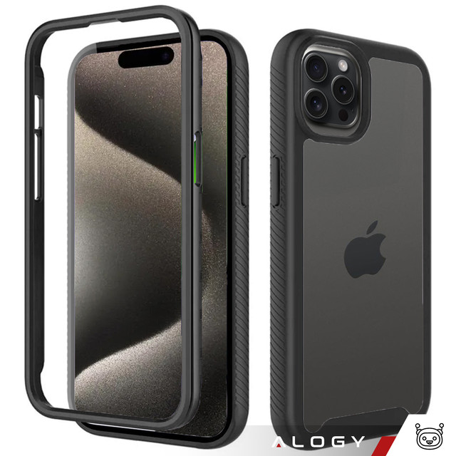 Pouzdro pro iPhone 15 Pro Max obrněný kryt hydrogelová fólie Case Defense 360 Pro Alogy černý