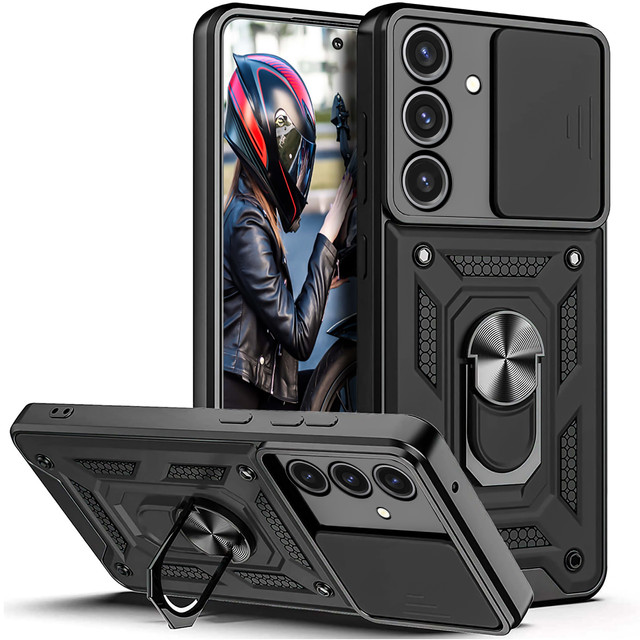 Hülle für Samsung Galaxy A55 5G Gepanzerte Schiebehülle Ringgehäuse Kameraschutz Camshield Alogy Schwarz