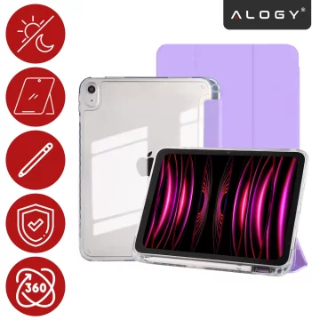 Etui do Apple iPad 11gen. 11" 2025 / 10gen. 10.9" 2022 Ochronne Hybrydowe z Miejscem na Rysik, Składana Okładka, Funkcja Podstawki, Alogy HybridBook™ Case  – Fioletowe