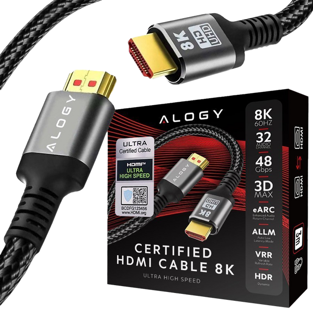Kabel x2 HDMI 2.1 Alogy 8K 60Hz 48Gbps 3m Czarny