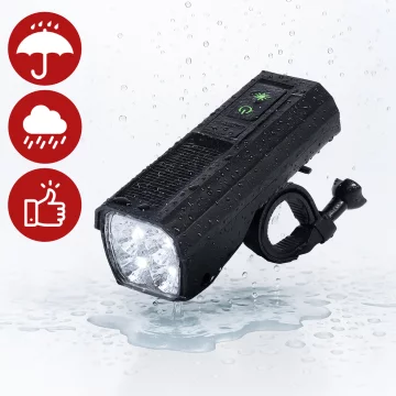 Solar front bike light LED front bicycle light with solar panel horn super strong 1000LM 4400MAH lighting waterproof bike light black