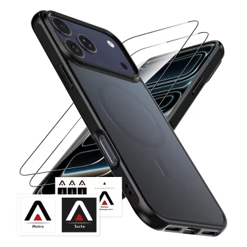 Alogy 3in1 Case Pack™ – Schwarze MagSafe Hybrid-Hülle mit 2 Displayschutzfolien aus gehärtetem Glas für Apple iPhone 17 Pro Max