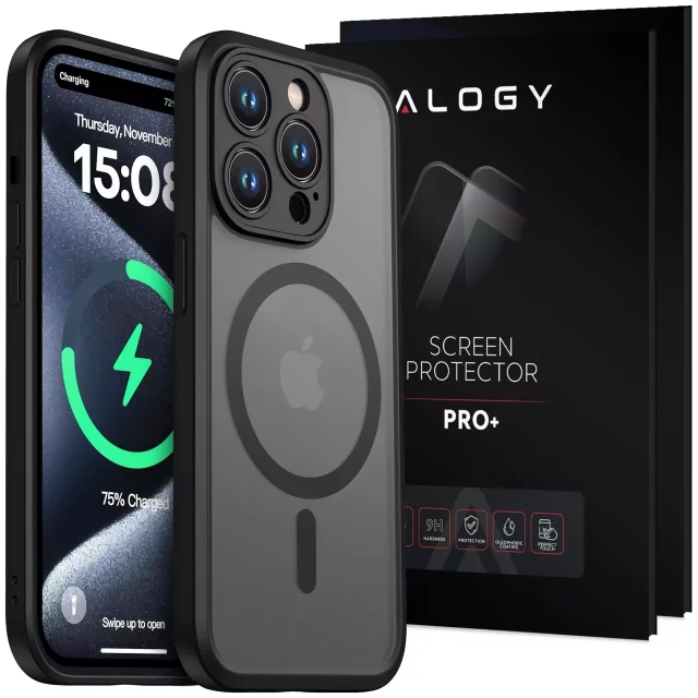 Pouzdro pro Apple iPhone 15 Pro Alogy MagSafe Hybrid Matte Case Matte Cover with Lens Protection Black