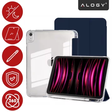 Etui do Apple iPad 11gen. 11" 2025 / 10gen. 10.9" 2022 Ochronne Hybrydowe z Miejscem na Rysik, Składana Okładka, Funkcja Podstawki, Alogy HybridBook™ Case  – Granatowe