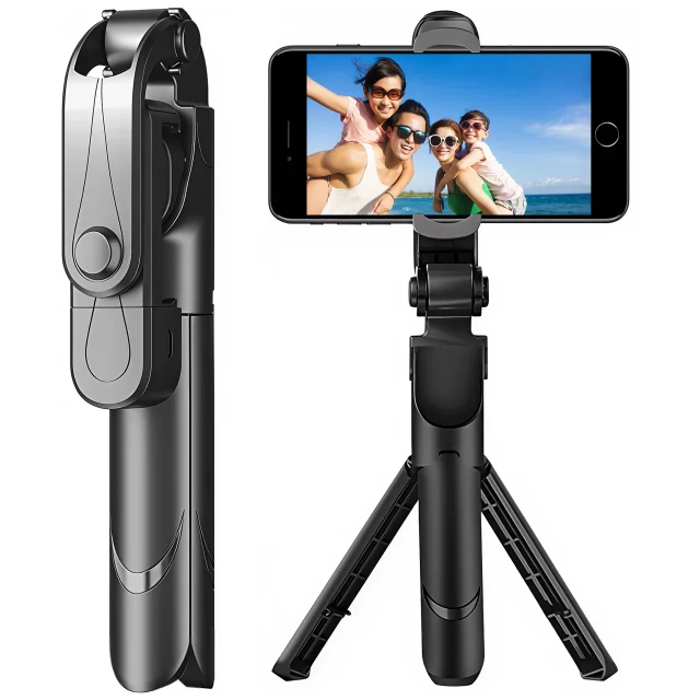 Selfie tyč stativ Stativový držák telefonu Alogy Tripod selfie tyč Bluetooth 360 dálkové ovládání Black