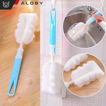 Washing brush for cleaning bottles, jars and glasses Sponge Cleaner Washer with foldable handle Alogy blue and white