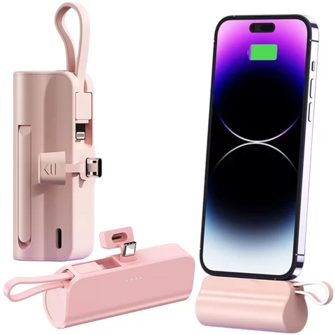 PowerBank 5000mAh Alogy pocket power bank small external charger Power Bank USB-C and lightning Pink