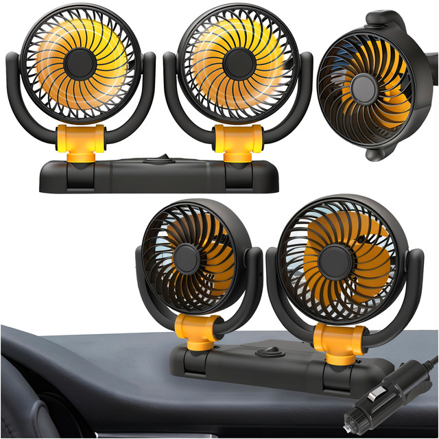 Double fan car fan for cockpit adjustable silent for cigarette lighter for Alogy Car 12V Black