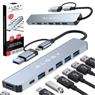 Alogy HUB Splitter Adapter for Laptop Computer USB-C to 3x USB-A 2.0 1x USB-A 3.0 Gray