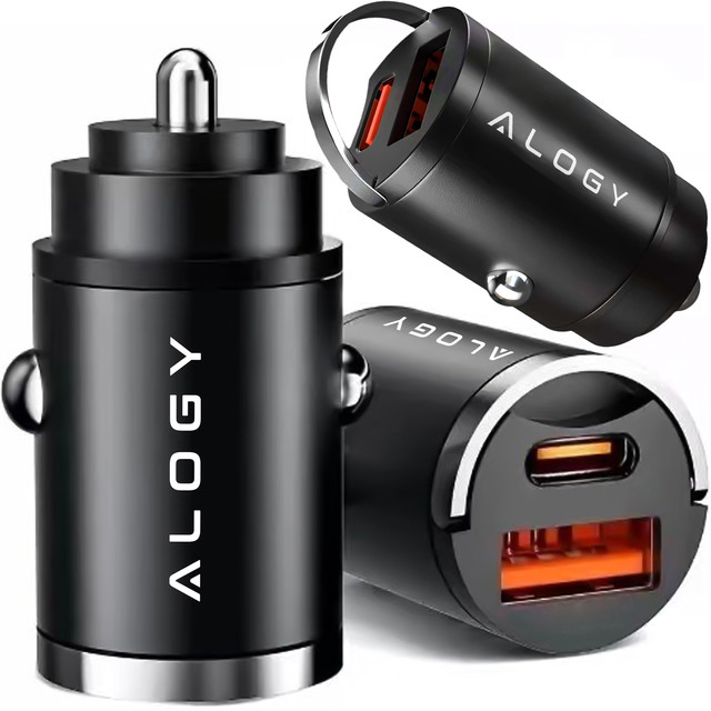 Nabíječka do auta USB QC 4.0 USB-C Typ C PD 30W Rychlá Výkonná pro Alogy Autotelefon Černá