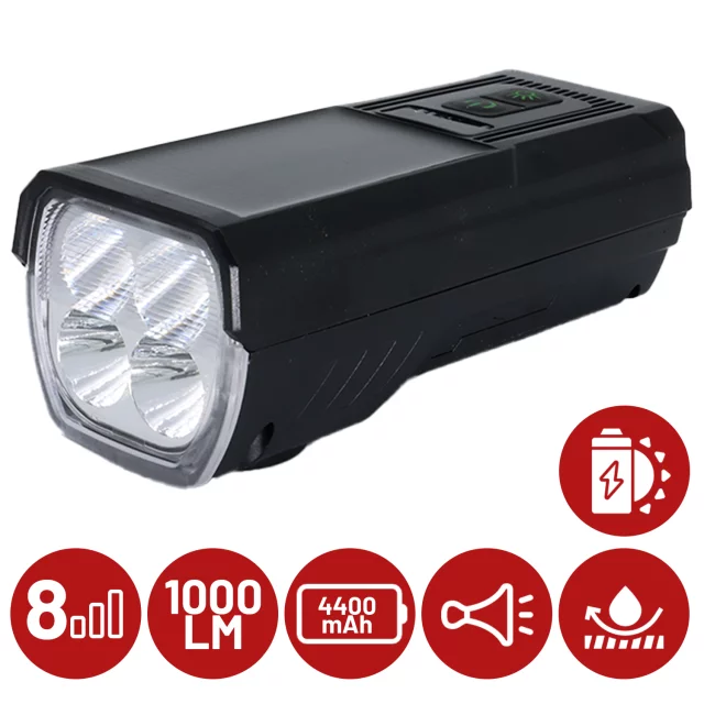 Solární přední světlo na kolo LED přední světlo na kolo se solárním panelem, super silné osvětlení 1000LM 4400MAH, vodotěsné světlo na kolo, černé