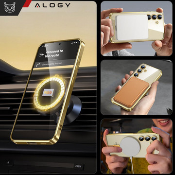 Case for Samsung Galaxy S24 Plus Mag Safe Glamor Case Ring Housing Camera Protection Alogy Gold Transparent