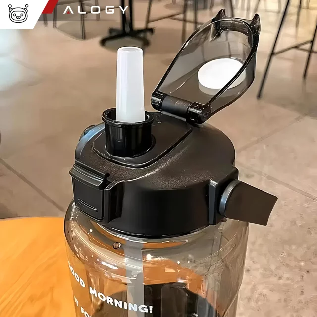 Large bottle for drinking drinks Alogy MotivHydro Motivational measuring cup 2l 2000ml Black