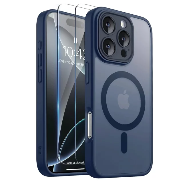 3in1 Hybrid Glass Case Set for Apple iPhone 16 Pro Max Protective Case Hybrid MagSafe with Lens Protection Case 2x Tempered Glass Phone Protector Alogy 3in1 Case Pack Navy Blue