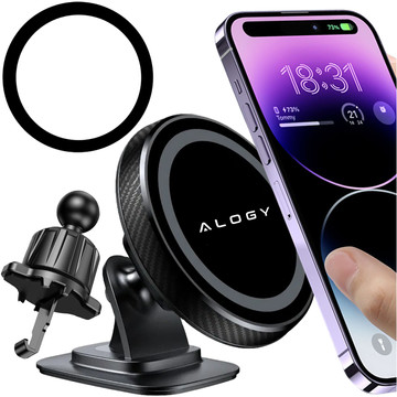 Magnetic car holder for phone, window, grille, cockpit, dashboard, car, phone, Alogy Black