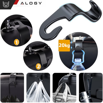 4x Hanger holder car hook for seat headrest car organizer hook Alogy Car Black