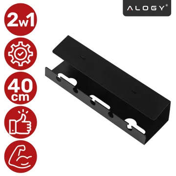 Organizer na Kable 2w1 Pod Biurko i na Ścianę, 40 cm, z Paskiem Klejącym utrzymanie porządku na biurku, Alogy CableHold™ – Czarny