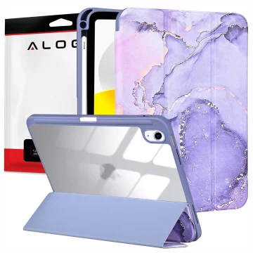 Etui Ochronne do Apple iPad 10.9" 10 Gen 2022 / iPad 11" A16 11 Gen 2025 Hybrydowe z Miejscem na Rysik, Składana Okładka z Funkcją Podstawki 2w1, Alogy HybridBook™ Case – Marble Purple