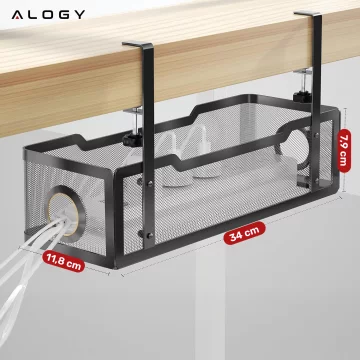 Organizer kabli pod blat półka na kable listwe przewody blat biurko biurkowy metalowy Alogy 34cm Czarny