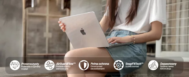 Etui Ochronne do Apple MacBook Air 13 13.6" M2 (2022) / M3 (2024) / M4 (2025), Smukłe i Przezroczyste, Alogy HardCase™ – Transparentne