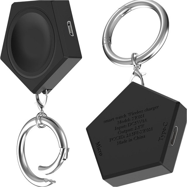 Schlüsselanhänger-Ladegerät für Samsung Galaxy Watch, magnetische Induktion, 2,5 W, mit Schlüsselanhänger-Anhänger, Schwarz